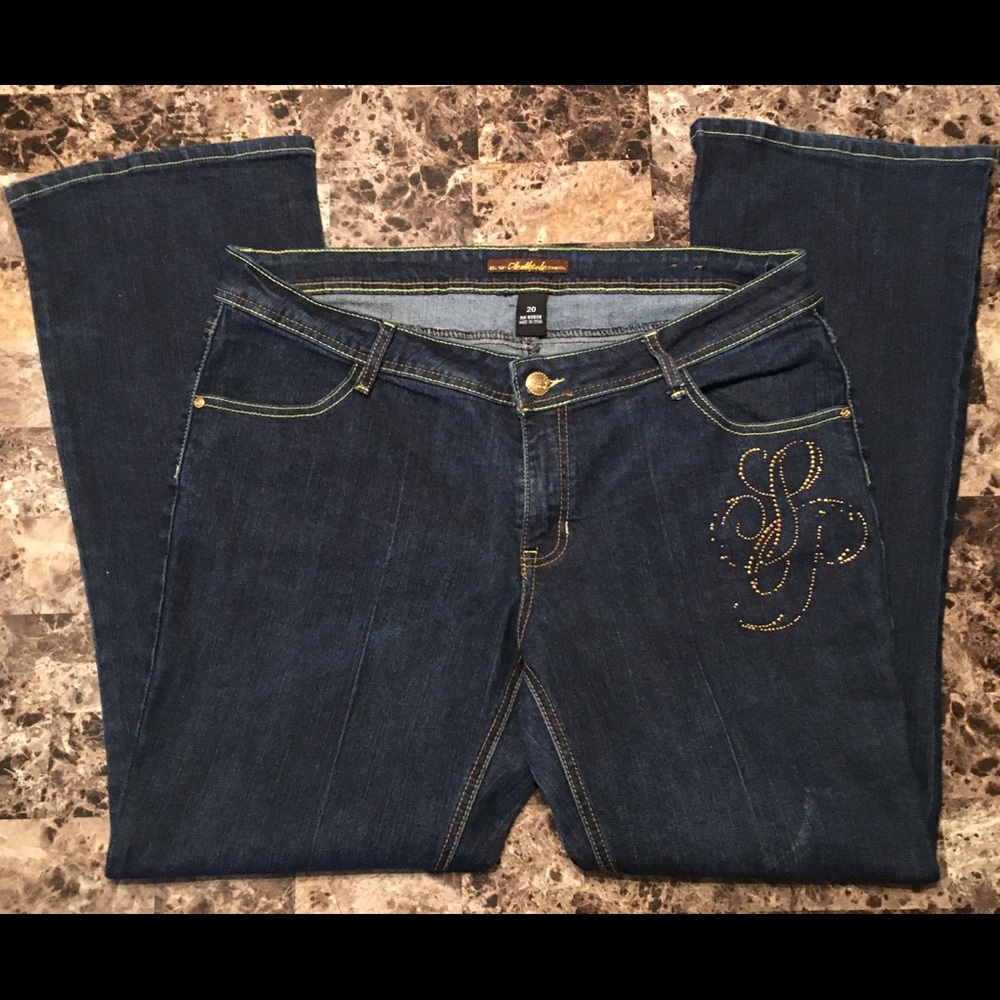 Dark Washed Boot Cut Embellished Jeans